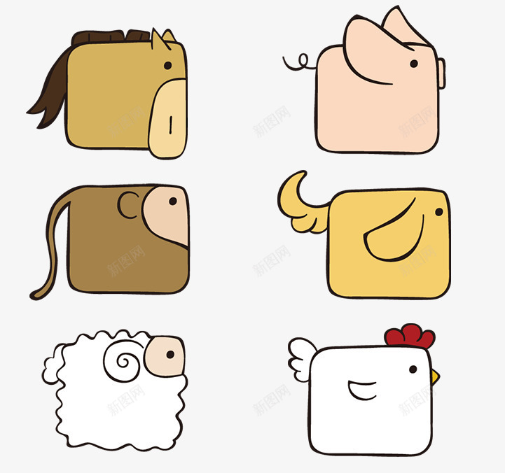 7个卡通方块动物psd免抠素材_新图网 https://ixintu.com 动物 卡通 方块