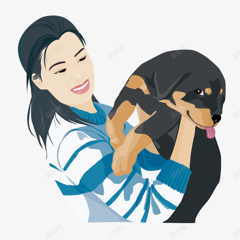 抱着狗的女人矢量图ai免抠素材_新图网 https://ixintu.com 发式 宠物 服装 矢量图