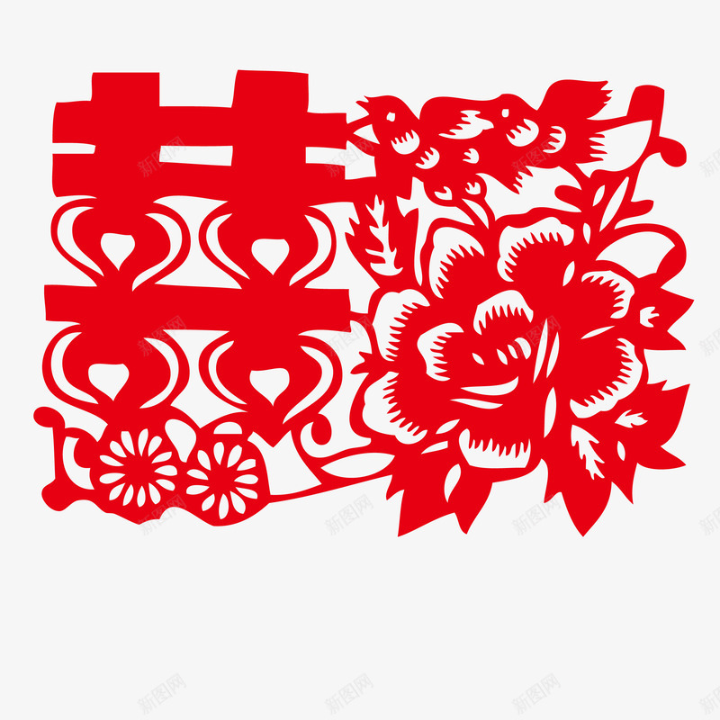 传统婚庆剪纸png免抠素材_新图网 https://ixintu.com 传统文化 剪纸 双喜 婚庆 牡丹