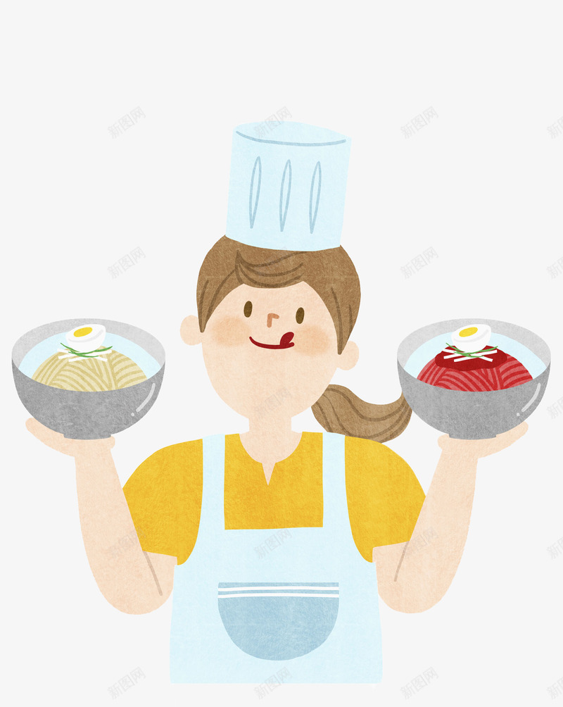 一个女厨师端着两道菜png免抠素材_新图网 https://ixintu.com 卡通 厨娘 厨师 女士 手绘 美丽 美味 美食 长发