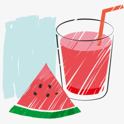 美味西瓜汁手绘插画矢量图素材