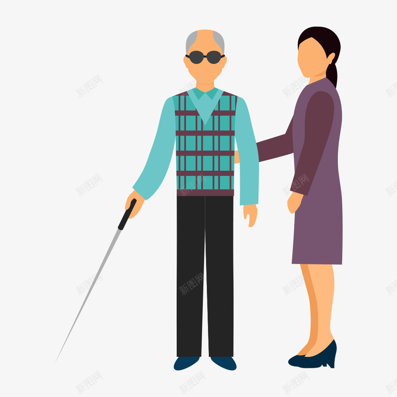 盲人和女人png免抠素材_新图网 https://ixintu.com 一个 卡通 女人 手绘 盲人 简图 绿色 黑色