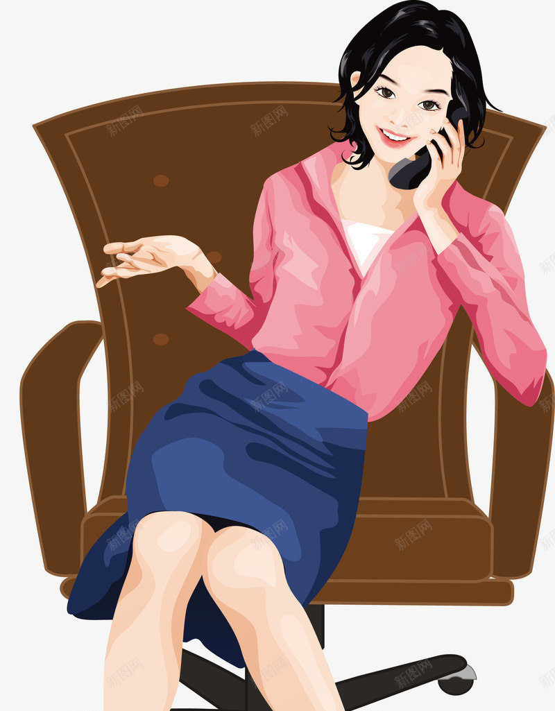 坐在椅子上打电话的女人矢量图ai免抠素材_新图网 https://ixintu.com AI免抠图 伸手的女人 卡通手绘 女人天堂 开心 手绘图设计图 打电话的女人 正确坐姿 矢量图