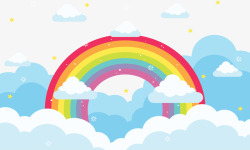 晴天彩虹美丽云端七色彩虹矢量图高清图片