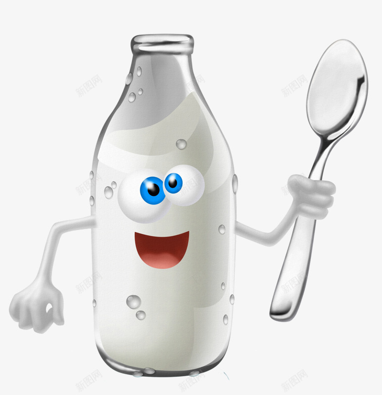 创意牛奶瓶子png免抠素材_新图网 https://ixintu.com 勺子 微笑 手绘 牛奶 瓶子