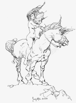 骑马人素描风中骑马的女人素材