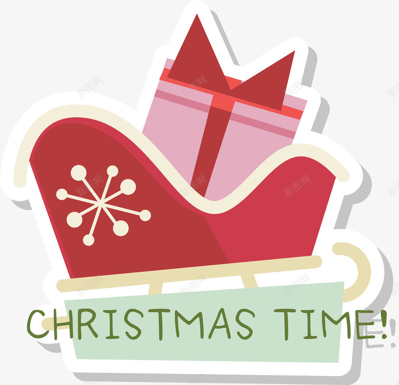 圣诞节雪橇车标签贴纸png免抠素材_新图网 https://ixintu.com 圣诞节 庆祝标签 矢量图案 礼物 装饰 雪橇车
