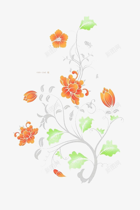 卡通手绘美丽的花儿png免抠素材_新图网 https://ixintu.com 橙色 绿叶 绿色 藤蔓