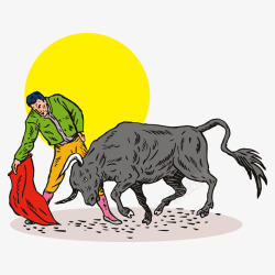 斗牛表演手绘男士拿红色披风斗牛矢量图高清图片