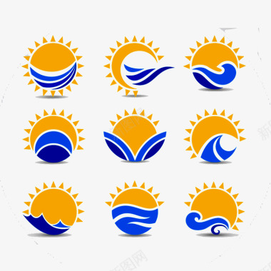 阳光大海太阳海浪标志卡通图标图标