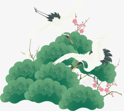 古典绿叶手绘仙鹤高清图片