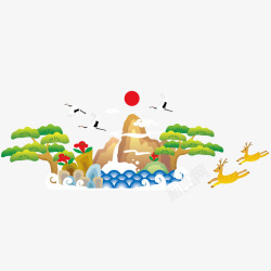 绘画松树素材中国古典吉祥图案松鹤图高清图片