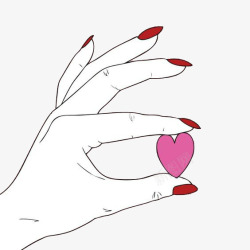 红指甲的手手拿粉色的心素材