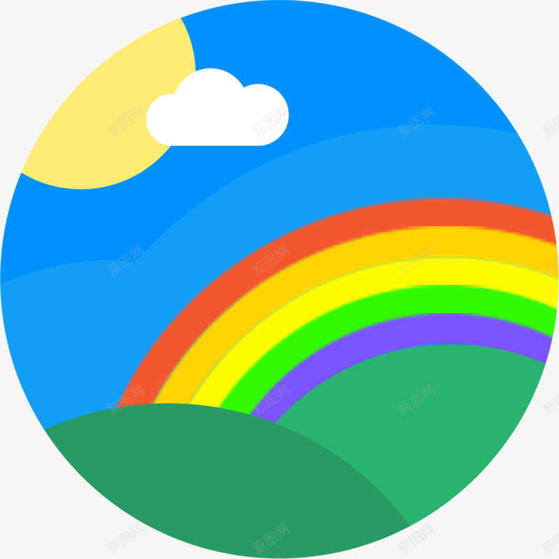卡通彩虹图标png_新图网 https://ixintu.com 云 创意图标 卡通图标 圆形图标 太阳 彩虹 时尚图标 白色 红色 绿色 蓝色 黄色