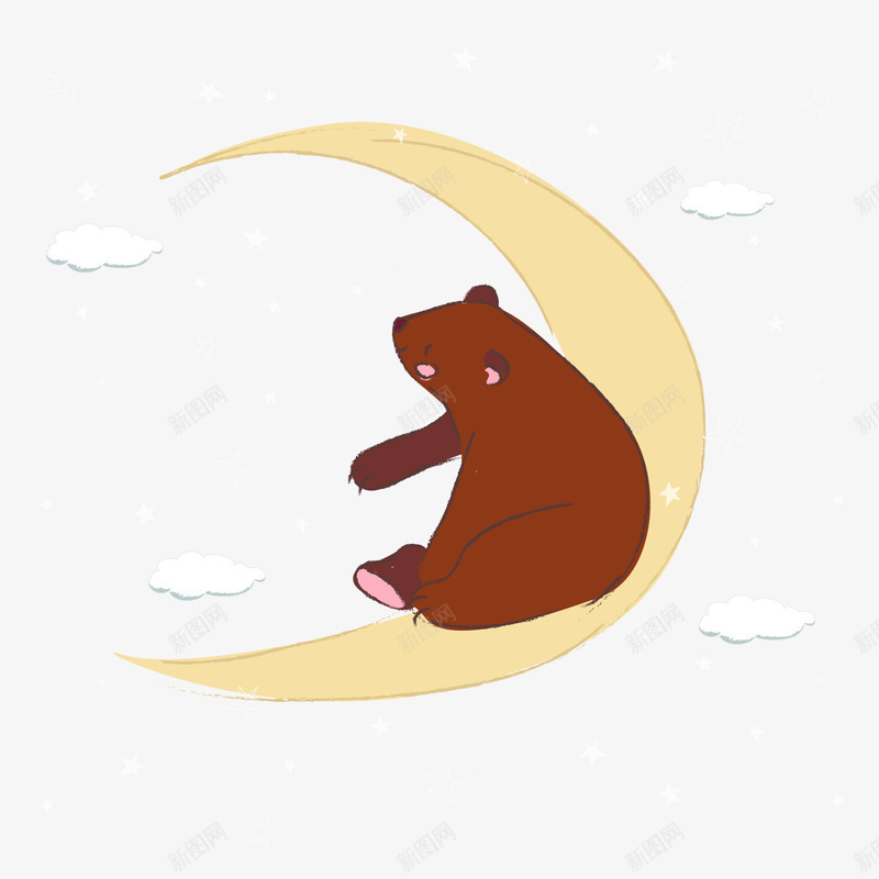 坐在月牙上的棕熊矢量图ai免抠素材_新图网 https://ixintu.com 卡通动物 小熊 手绘动物 月亮 月牙 棕熊 矢量图