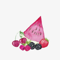 手绘水果西瓜草莓葡萄素材