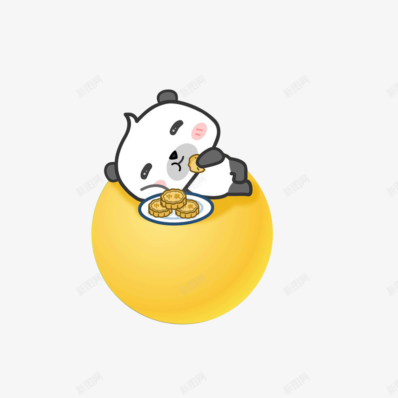 卡通躺在月亮上吃月饼的熊猫png免抠素材_新图网 https://ixintu.com 中秋节 卡通熊猫 躺月亮上的熊猫 躺着吃月饼