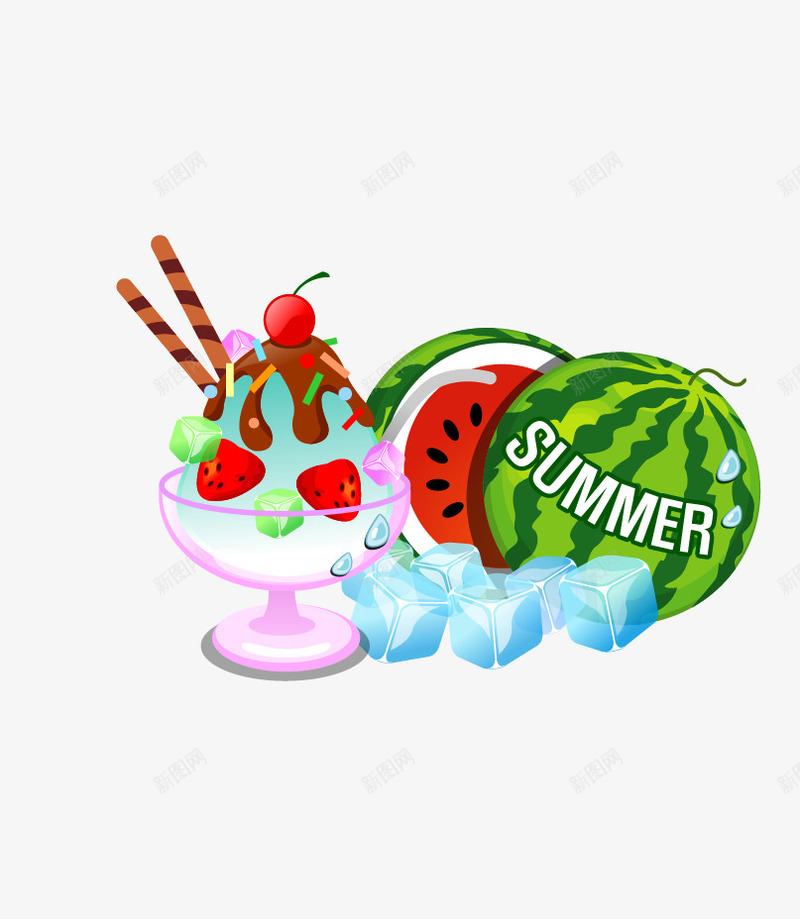 夏日解暑食品png免抠素材_新图网 https://ixintu.com 冰淇淋 夏日 西瓜 解暑 食物 饮料