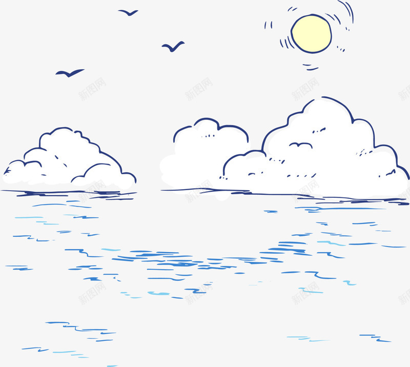 夏天手绘海边风景png免抠素材_新图网 https://ixintu.com 夏天 手绘 海边风景 画画 绘画 美丽风景