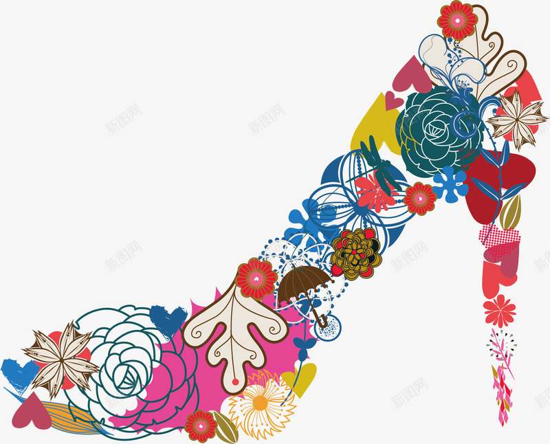 高跟鞋创意女人花朵装饰矢量图ai免抠素材_新图网 https://ixintu.com 创意 女人 花朵装饰 高跟鞋 矢量图