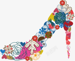 高跟鞋创意女人花朵装饰矢量图素材