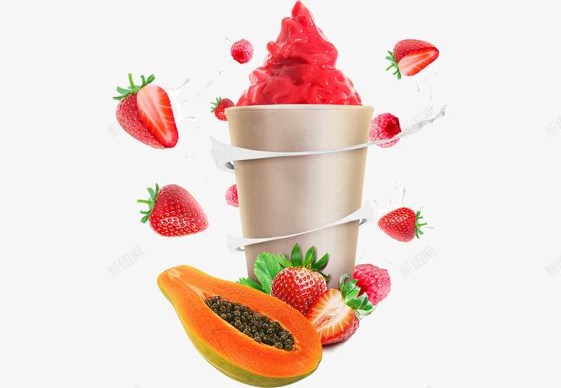 草莓冰淇淋木瓜png免抠素材_新图网 https://ixintu.com 冰淇淋 木瓜 牛奶 美味 草莓