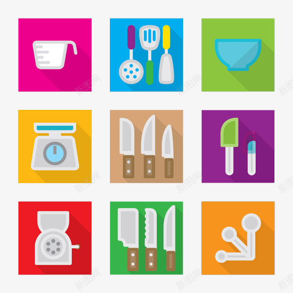 卡通厨房用具图标png_新图网 https://ixintu.com 卡通厨房工具 厨具 厨房用品标识