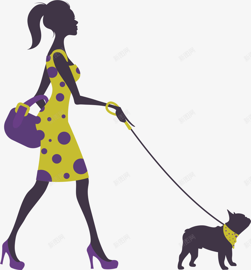 时尚女人png免抠素材_新图网 https://ixintu.com 动物 宠物 散步 狗 走路 走路的人 走路的小人