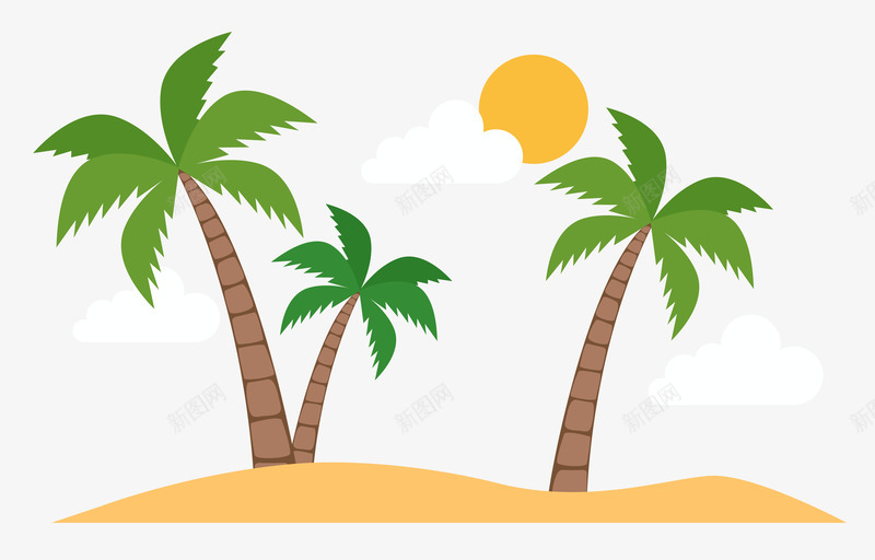 沙滩椰树矢量图eps免抠素材_新图网 https://ixintu.com 太阳 旅行 椰树 沙滩 矢量素材 矢量图