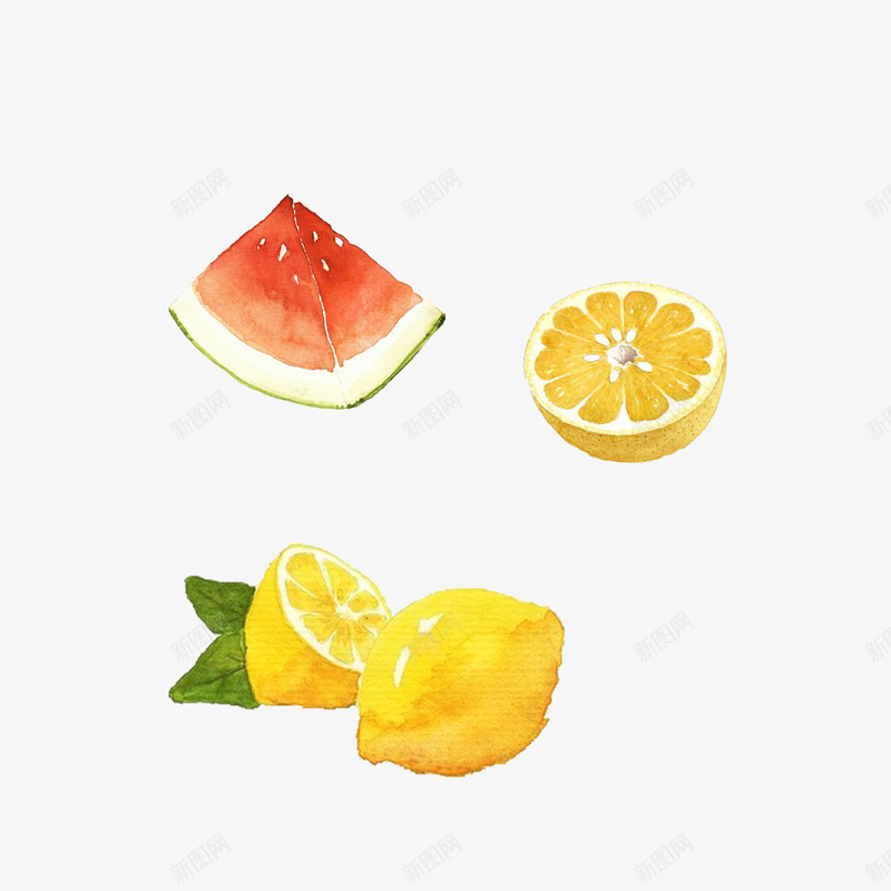三种手绘水果psd免抠素材_新图网 https://ixintu.com 柠檬 橙子 水果 西瓜
