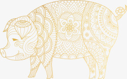 新年华美花纹金猪创意元素素材