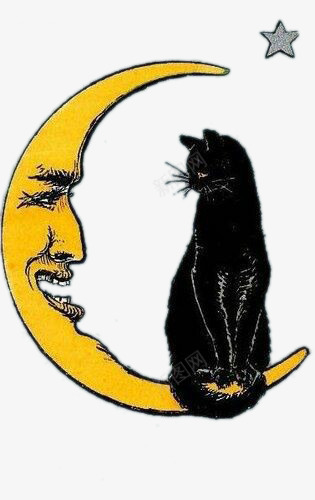 月亮与黑猫png免抠素材_新图网 https://ixintu.com 中秋节 卡通手绘 月亮 黑猫