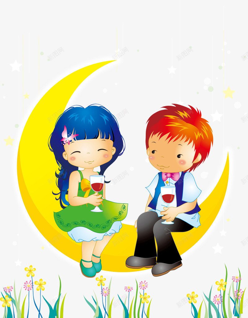 月亮上的卡通儿童png免抠素材_新图网 https://ixintu.com 人物插画 儿童插画 卡通儿童 卡通插画 月亮 矢量人物