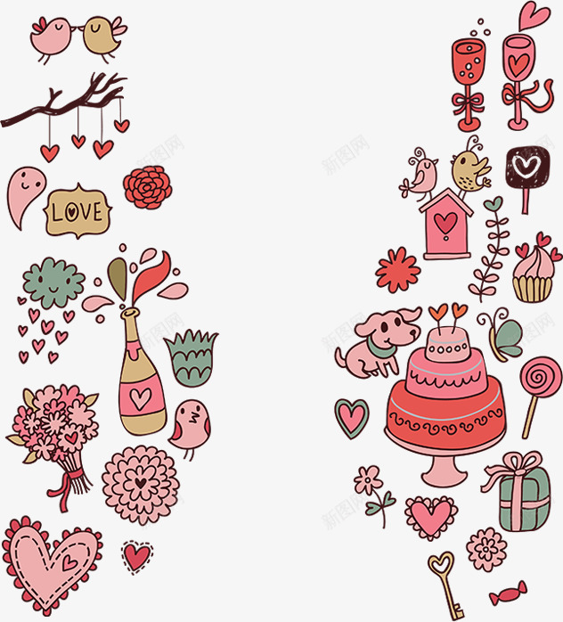 生日庆祝物png免抠素材_新图网 https://ixintu.com 卡通礼物 可爱 婚礼 手绘小狗 手绘爱心 手绘甜品 结婚