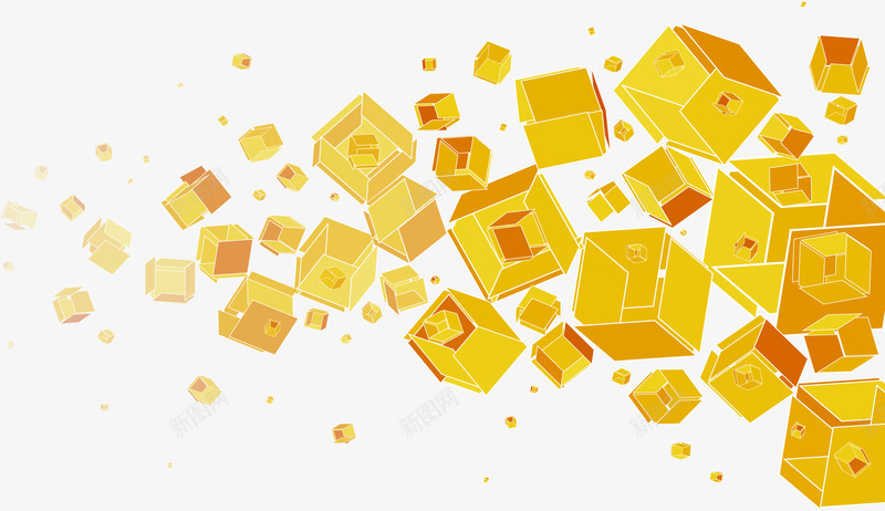 黄色嵌套立方体png免抠素材_新图网 https://ixintu.com 几何结构 方块 矢量素材 立方体 黄色