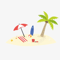 阳光伞沙滩阳光舒适晒太阳椰子树高清图片