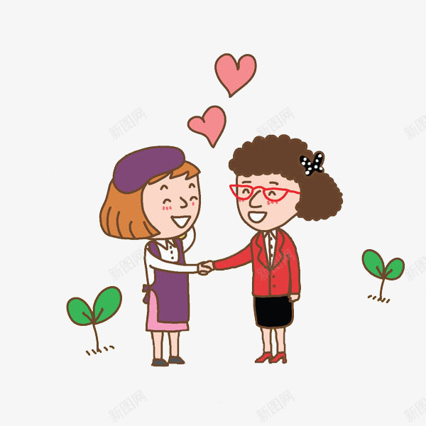 捂手的女人png免抠素材_新图网 https://ixintu.com 卡通 合作 女人 小草 感谢的 握手的 爱心 高兴地
