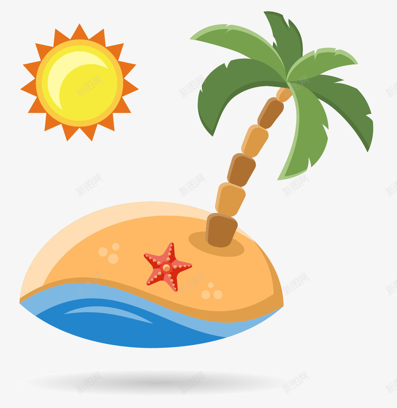 沙滩椰子树太阳矢量图ai免抠素材_新图网 https://ixintu.com 太阳 椰子树 沙滩 装饰图案 矢量图