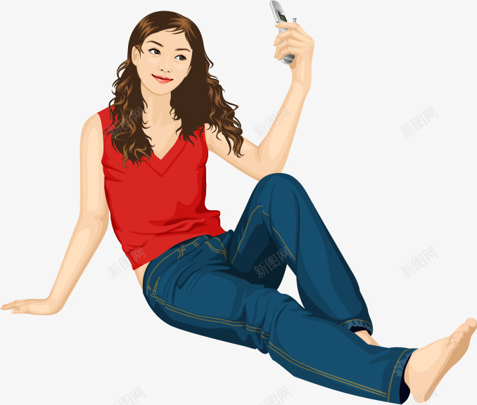 自拍的女人png免抠素材_新图网 https://ixintu.com 坐在地上 坐着的女人 女人 手绘 拍照 美女自拍 自拍 自拍海报