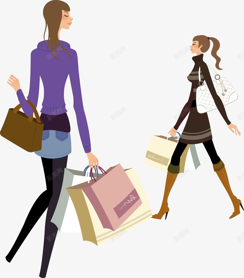 逛街的女人们png免抠素材_新图网 https://ixintu.com 女人 棕色 紫色 购物 逛街