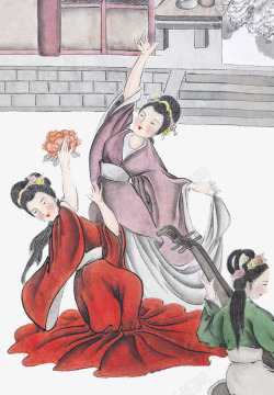 古代侍女国画一起玩闹的侍女们高清图片