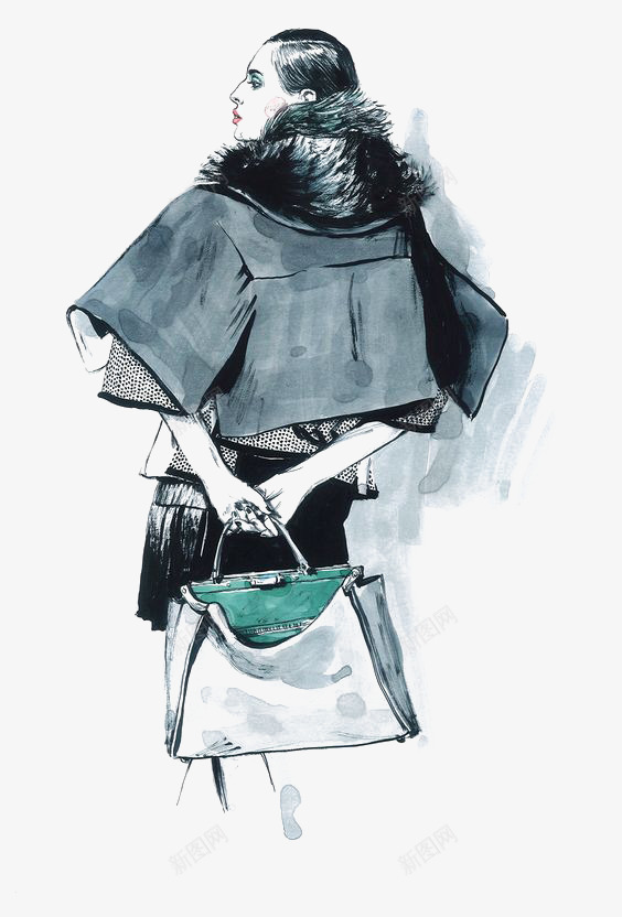 时尚女人背影png免抠素材_新图网 https://ixintu.com 卡通 女人 手绘 插画 时尚 水彩 背影