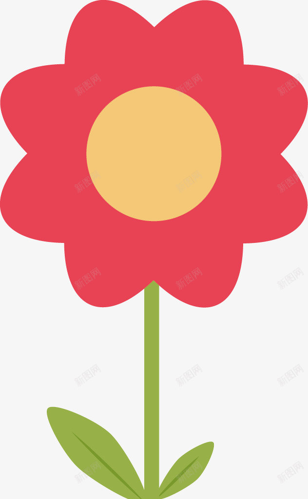 红色太阳花png免抠素材_新图网 https://ixintu.com 一朵 卡通 叶子 太阳花 手绘 红色的 花蕊 黄色的