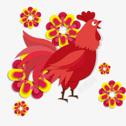 红色公鸡中国新年创意贴纸大公鸡高清图片