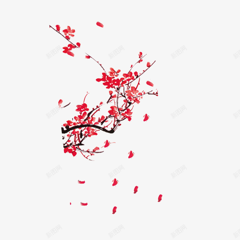 红色飘花植物飘落png免抠素材_新图网 https://ixintu.com 商务 庆祝 新年 植物 水墨 红色 花朵 花瓣 花飘落 黑色