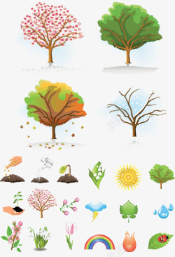 卡通树木花朵植物太阳土壤合集素材