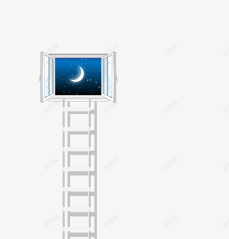 带梯子的窗户矢量图ai免抠素材_新图网 https://ixintu.com 夜景 月亮 梯子 窗户 窗景 矢量图