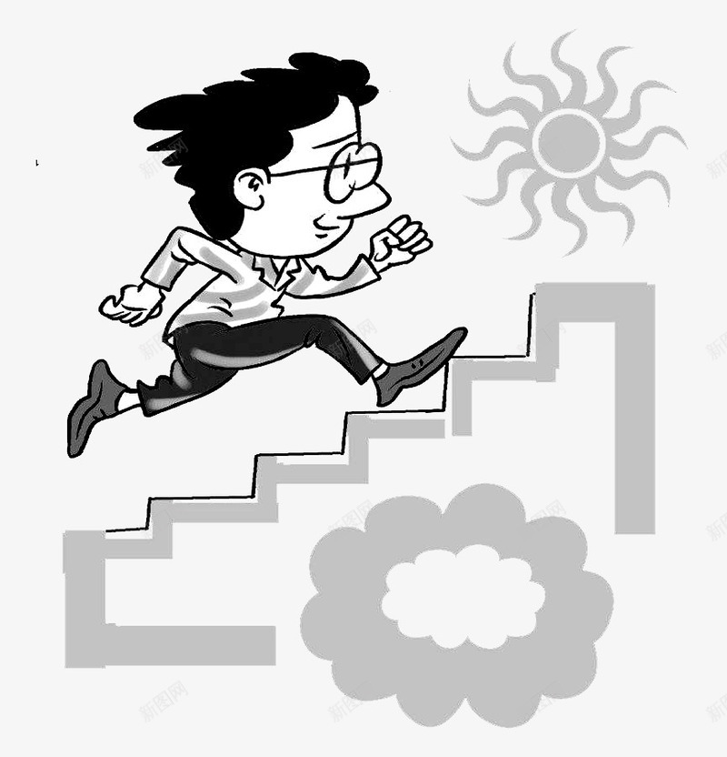 爬楼梯的人奔跑png免抠素材_新图网 https://ixintu.com 上台阶 太阳 楼梯 爬楼梯男子 爬楼梯的人 走