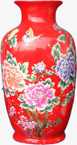红色喜庆陶瓷牡丹花瓶png免抠素材_新图网 https://ixintu.com 牡丹 红色 花瓶 陶瓷