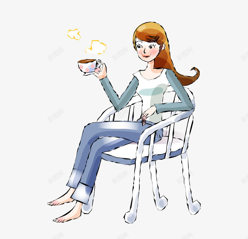 坐在椅子上喝咖啡的人png免抠素材_新图网 https://ixintu.com 咖啡 女人 椅子